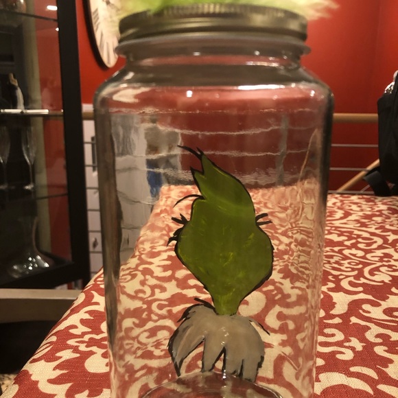 HAND CRAFTED hand painted Grinch Christmas Jar - Picture 4 of 4